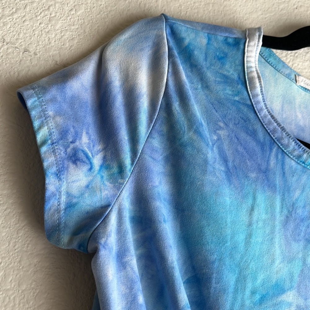 Blue Tie Dye Cropped Top Twist Front Blouse Heart & Hips Large Petite - Picture 7 of 11